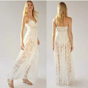 For love and Lemons Lorena Maxi dress bustier white lace Romantic Coquette.SZ S